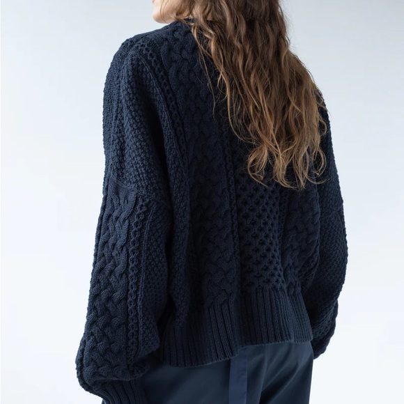 Black Chunky Cable Knit Crew Neck Sweater - Picture 3 of 5